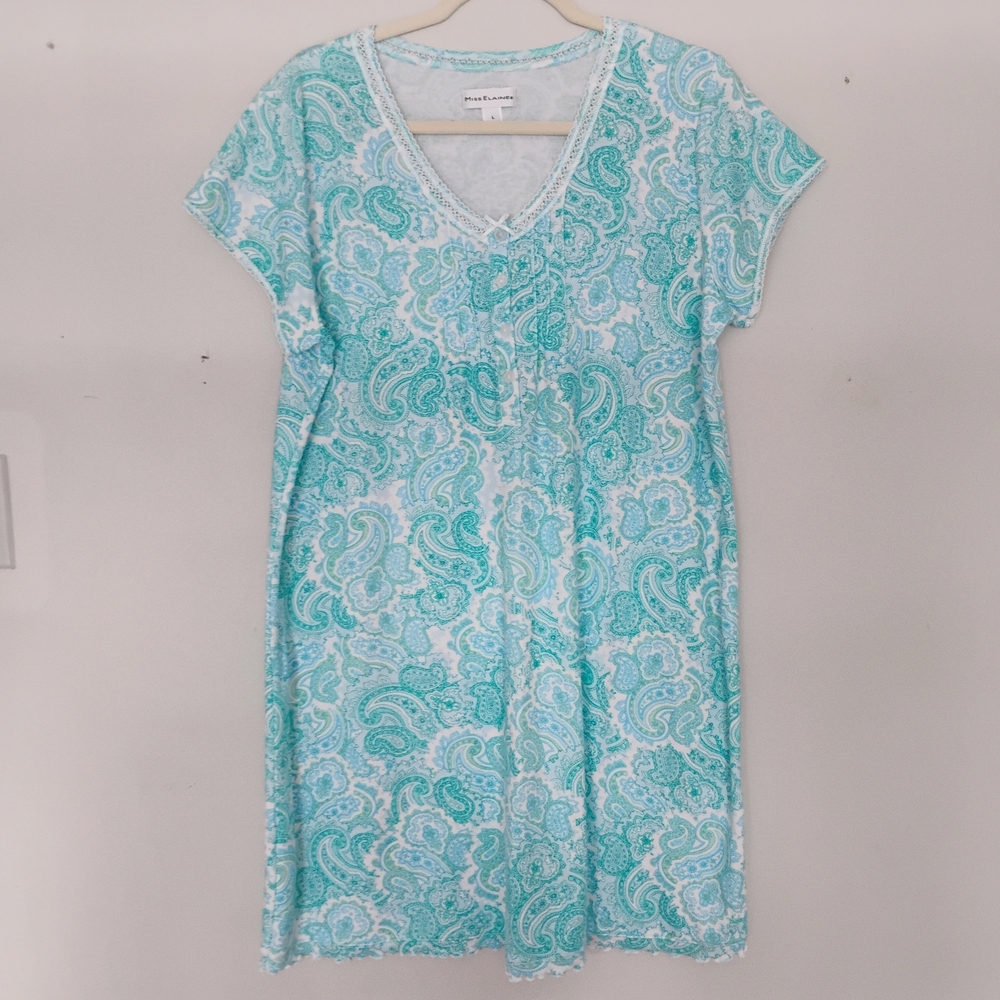 Miss Elaine Aqua Paisley Nightgown Set - Picture 16 of 16